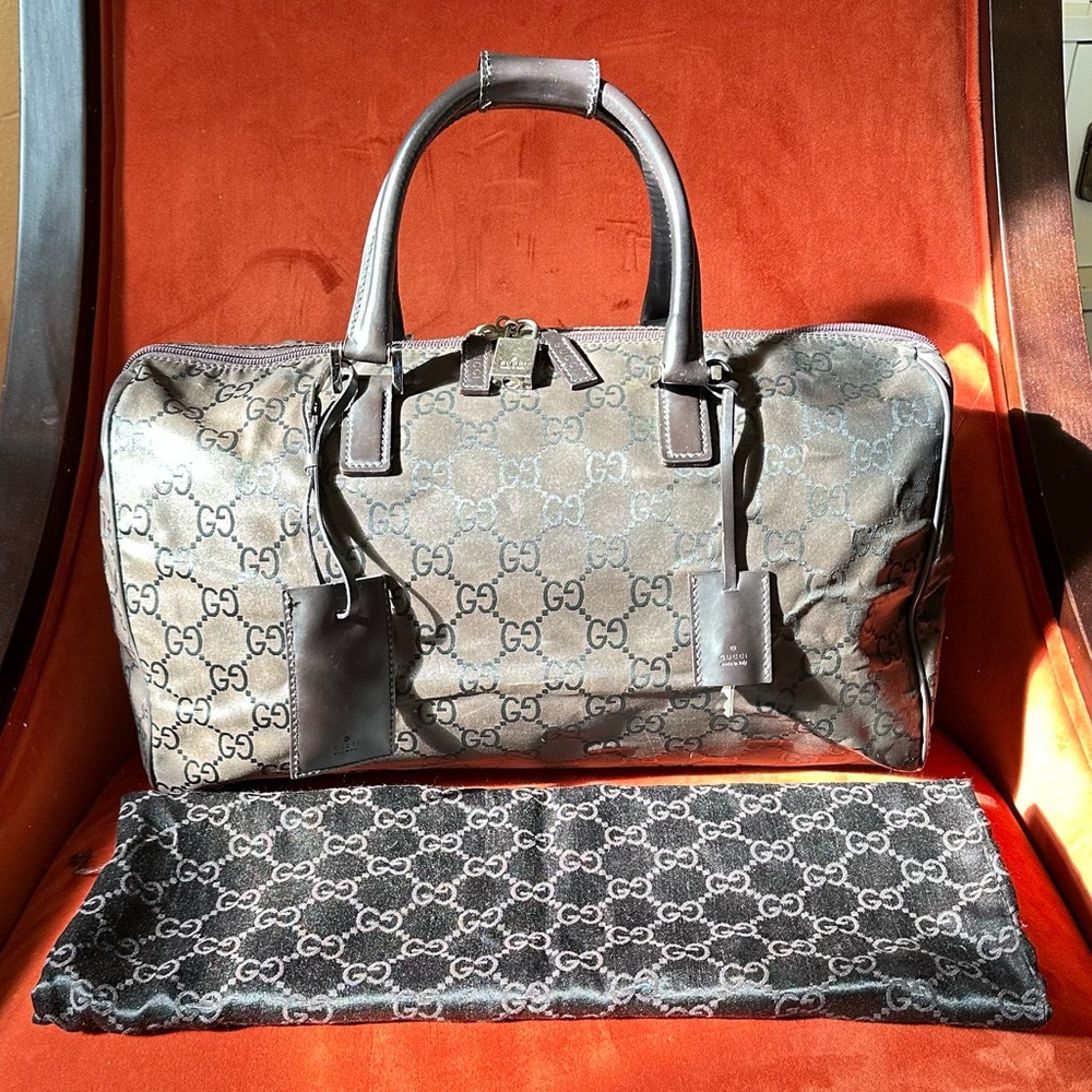 Vintage Gucci Unisex Nylon Leather Duffle Bag